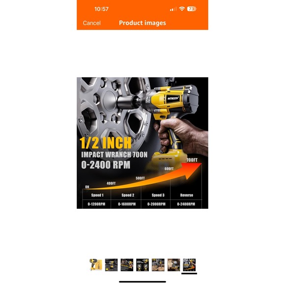 Cordless Brushless Impact‎ Wrench 12 Inch Drive 600 Ft Lbs Torque For Automotive - Picture 7 of 12